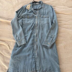 Mango Light Blue Button-Up Dress